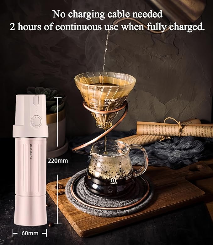 Burr Coffee Grinder 2-in-1 Manual/Electric, 40mm Stainless Steel Conical Burr Coffee Bean Grinder, USB Rechargeable Home Use, 16 Grind Levels for Espresso/Drip/French Press/Mocha (Pink)