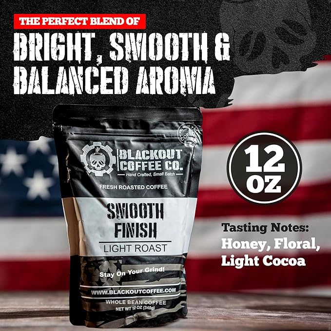 Blackout Coffee Smooth Finish Whole Bean Coffee – Light Roast, Bright & Smooth Taste – Freshly Roasted 12oz Bag