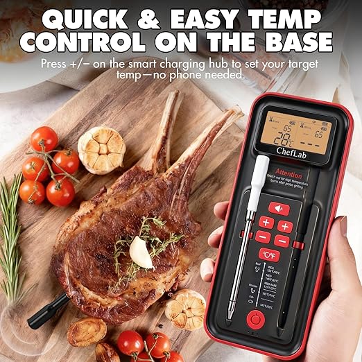 ChefLab AI Meat Thermometer Wireless, 500ft Long Range Smart Digital Bluetooth BBQ Thermometer for Grilling, Smoker, Oven, Kitchen Cooking (Dual Probe)