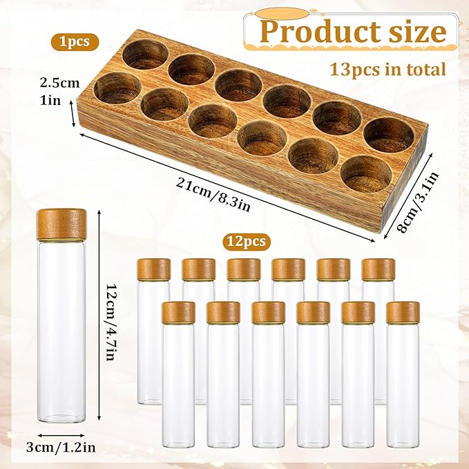 12 Pack Single Dose Coffee Bean Storage Tubes with Wooden Stand, Coffee Bean Cellar Container with Walnut Solid Wood Base, Espresso Beans Canisters Set (2 OZ)