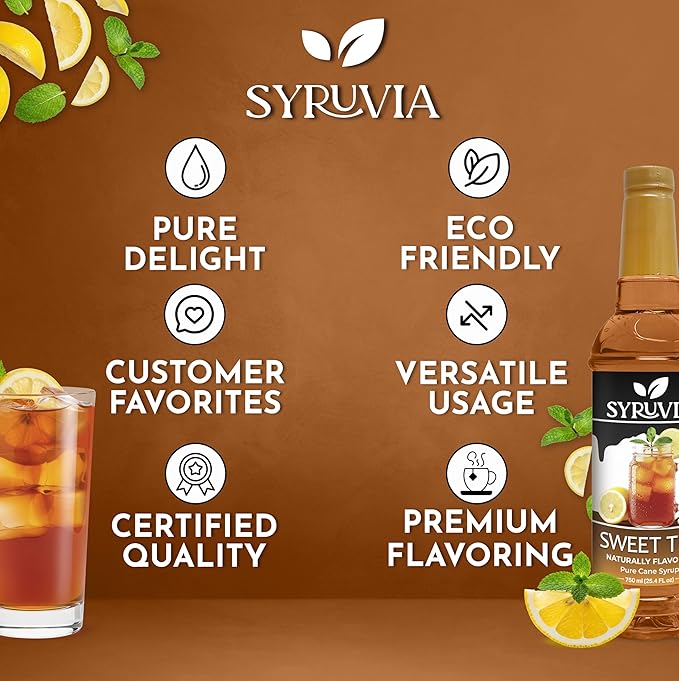 Syruvia Sweet Tea Flavored Syrup for Drinks, Cocktails, Lemonades, Iced Teas and Desserts – 25.4 fl oz