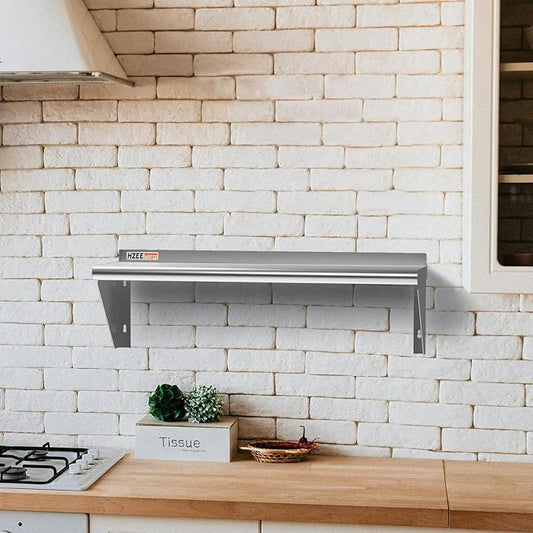 NSF Stainless Steel Wall Mount Shelf 12 x 36 Inches 18 Gauge Metal Floating Shelving with 2 Brackets Rack Shelves for Kitchen, Restaurant, Laundry Room,Lab, Gym and Garage