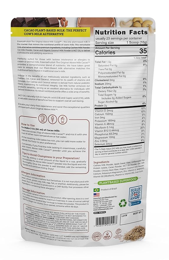 Essenzefruits Cocoa Powder, Non-Dairy Coffee Creamer Mocha, Shelf-Stable Superfood Non-Dairy Powder Creamer, Gluten Free, Non-GMO, Vegan, 8 oz. Bag, Pack of 1