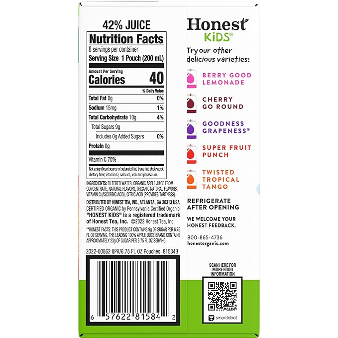Honest Kids, Organic Juice Drink, Appley Ever After, 6.75 Fl Oz, 8 Pack