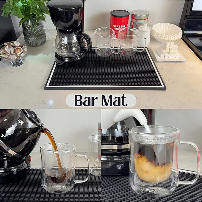 Bar Mats for Countertop with White Frame, Premium Silicone Coffee Mat 18x12 in, Heavy Duty Espresso Machine Mat Protector Pad and Coffee Matt for Counter, Bar Accessory for Modern Kitchens