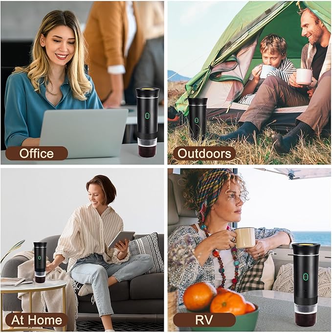 Electric Espresso Machine, 3 In 1 Portable Coffee Maker for Travel, 4-6 min Self-Heating, Compatible with Ground Coffee & Large Capsules, Small Capsules, for Hiking, Camping, RV, Office (Black)