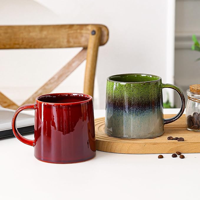 Mkour 20oz Large Ceramic Coffee Mugs, Handmade Cup, Big Tea Cups with Large Handle for Office and Home, Microwave and Dishwasher Safe (Red)