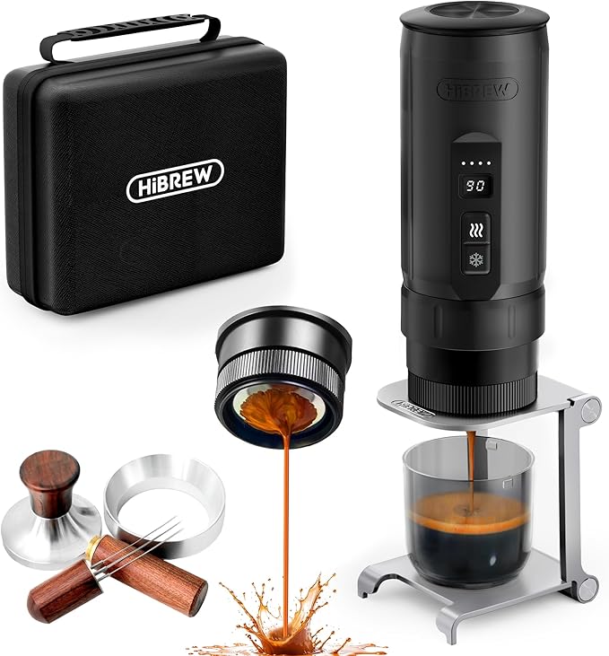 HIBREW H4C Ultra - Portable Electric Espresso Maker, 51mm Bottomless Professional Coffee Maker, USB-C Rechargeable for Ground Coffee, Compact for Home and Travel, with Foldable Holder & Carrying Case