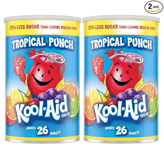 Kool-Aid Caffeine Free Jumbo Tropical Punch Sweetened Powdered Drink Mix 2 Count 63 oz Canisters