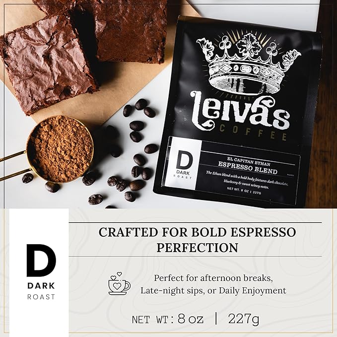 Leiva’s Dark Roast Espresso Ground (8oz), Roasted to Order, Micro-Lot Guatemalan Coffee Beans – El Capitan Ethan Espresso Coffee Ground w/Chocolate & Blueberry Notes - Low Acidity Roast
