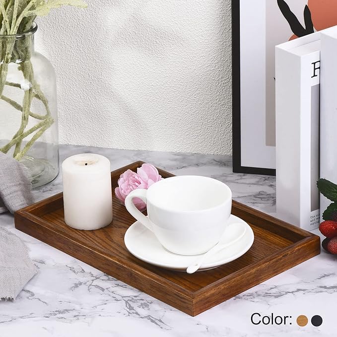 PATIKIL Wood Serving Tray 10x7 Inch Outer Base, Rectangular Decorative Platter for Home Decor Kitchen Table Candle Holder, Black