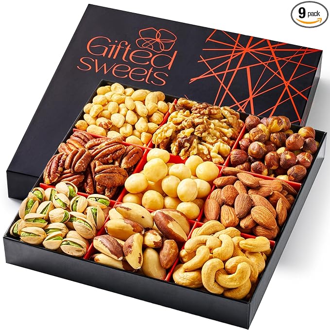 Nuts Gift Box - 9 Variety - Gourmet Nut Gift Basket - Healthy Nut Gift Tray - Holiday Premiun Gourmet Nuts