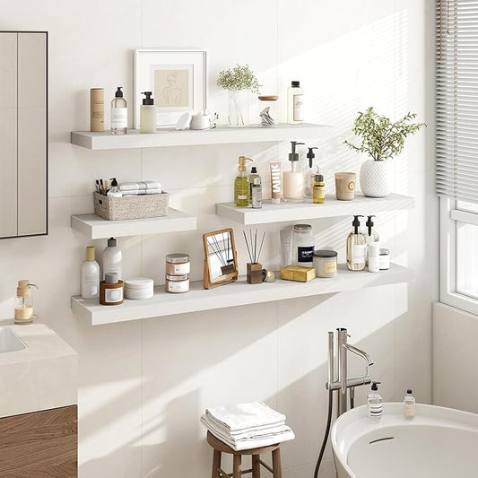 24 Inch Floating Shelves, 24"x9.25"x1.5" Inch Deep Floating Shelves for Wall, Wooden Shelves for Bathroom, Bedroom, Living Room, Cream White Oak, 2 Pieces