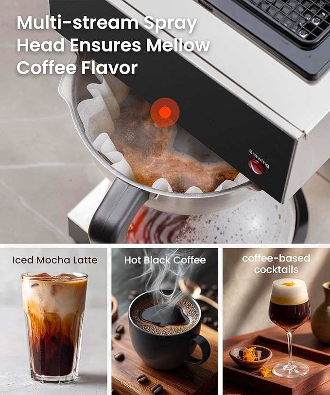 SYBO Commercial Coffee Maker 12 Cup, Pour Over Drip Coffee Maker Brewer with 3 Lower Warmers, Stainless Steel Cafetera