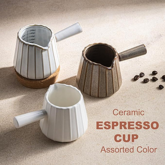 YHOJOY Ceramic Espresso Cups, Espresso Measuring Cup with Handle, Expresso Shots Cups with Scale, Espresso Accessories, 200ML /6 OZ, Cream White