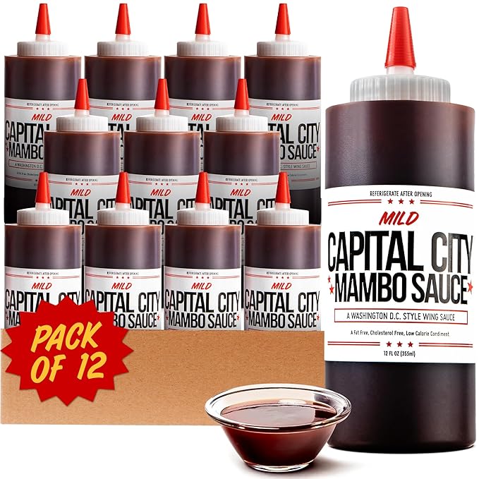 Capital City Mambo Sauce Mild, Washington DC Wing Sauces, Perfect Condiment for Wings Chicken Pork Beef Seafood Burgers Rice or Noodles, 12oz (12 Pack)