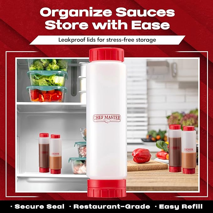 Chef Master 16 Oz. Squeeze Bottles for Sauces (6-Pack) - FIFO, Inverted - Condiment Squeeze Bottles for Liquids, Sauces, Batter & Dressing - Fill & Flip, Refillable - For Restaurants & Diners - 90290