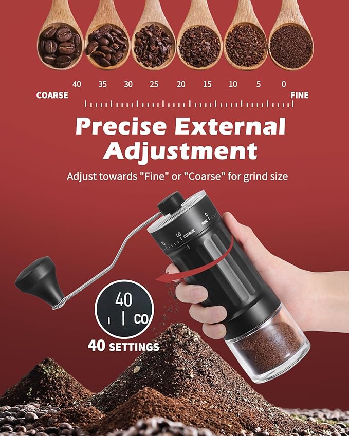 GCCTXC Manual Coffee Grinder with Ceramic Burr Handheld Hand Crank Espresso Grinder for Coarse Drip Fine Pour Over French Press Small Portable for Travel Camping Quiet Adjustable with Grind Settings