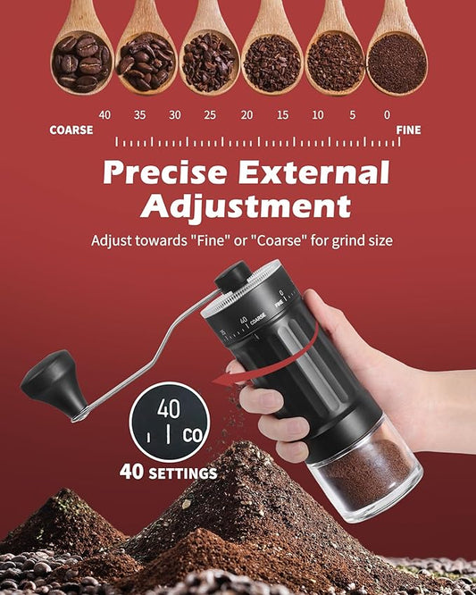 GCCTXC Manual Coffee Grinder with Ceramic Burr Handheld Hand Crank Espresso Grinder for Coarse Drip Fine Pour Over French Press Small Portable for Travel Camping Quiet Adjustable with Grind Settings