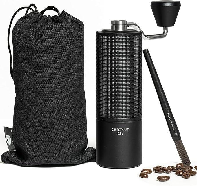 TIMEMORE Chestnut C2S Manual Coffee Grinder - Full Metal Body, 25g Capacity, CNC Stainless Steel Conical Burr, Adjustable Grind Setting, Double Bearing, Portable Hand Grinder, Black