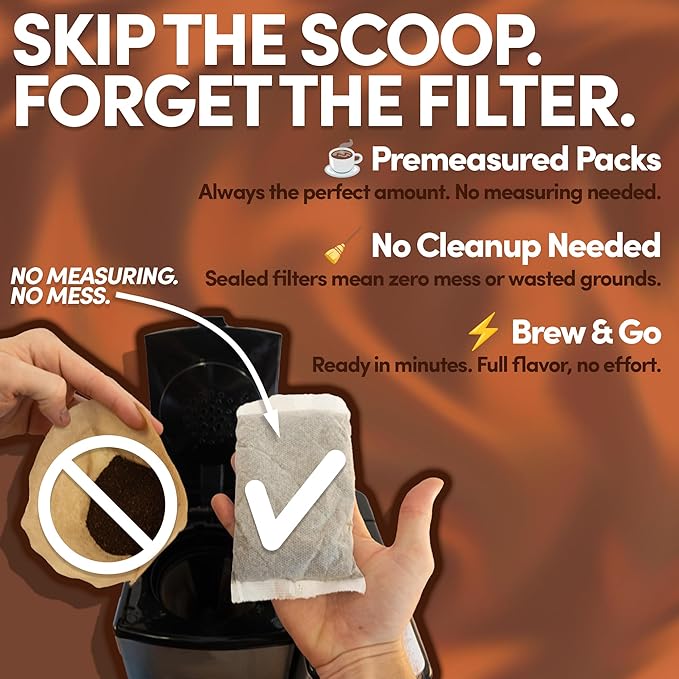 Ground Flavored Coffee In Filter Packs | Medium Roast Low Acid Mold Free Pouches | Sampler Packets | Salted Caramel Gourmet Powder Bags for 10-12 Cup Drip Maker | Highest Rated Individual Premeasured Coffee