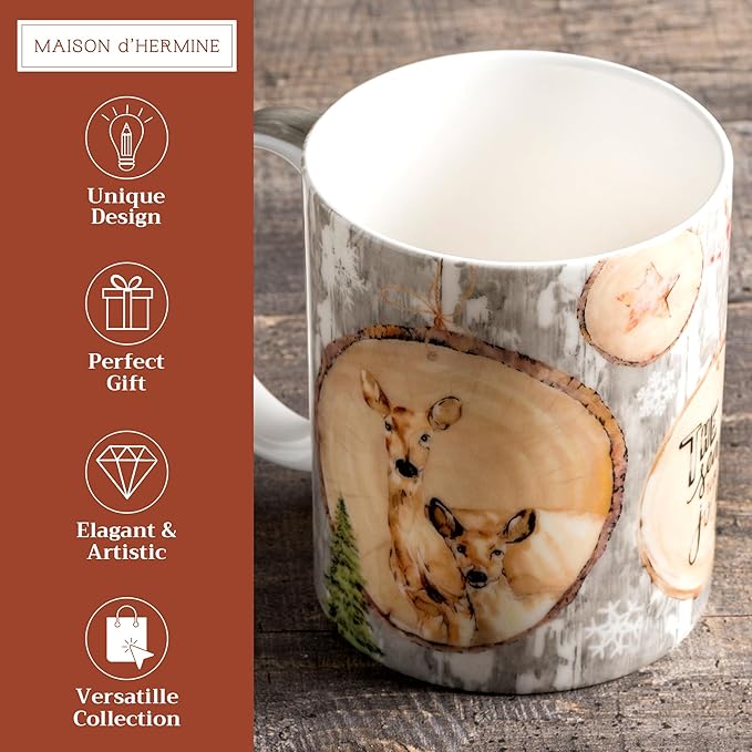 Maison d' Hermine Coffee Mug with Handles Fine Bone China Mugs Pack of One Tea Cups for Hot Beverages Cappuccino Latte Home Restaurant Office Perfect for Gift (Mountain Life - Winteralp, 12 Ounce)