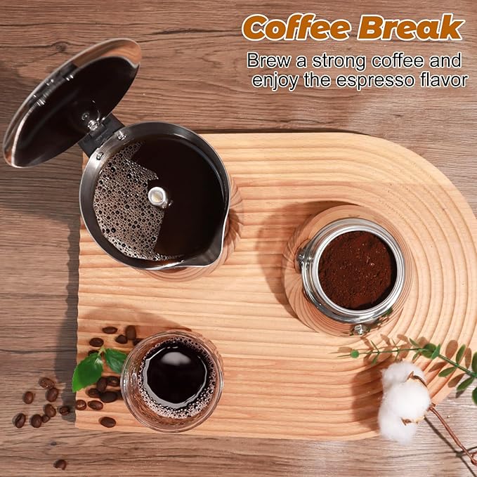 Vaolvpant No Coating 6 Cup Thickened 304 Stainless Steel Moka Pot Stovetop Espresso Maker Italian Coffee Machine 300ml 10oz Suitable for Gas Induction Stovetop Greca Coffee Maker Percolator