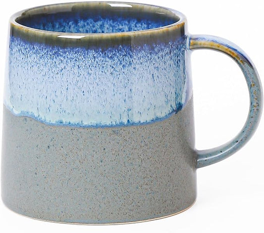 Mkour 20oz Large Ceramic Coffee Mugs, Handmade Cup, Big Tea Cups with Large Handle for Office and Home, Microwave and Dishwasher Safe (Blue Grey)