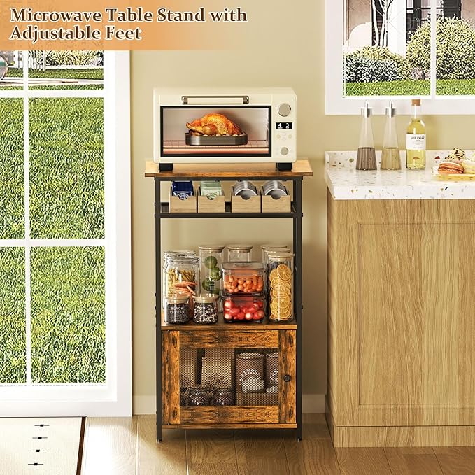 X-cosrack 3 Tier Kitchen Cart with Storage, Microwave Carts with Adjustable Feet, 3-Tier Coffee Cart Station，Kitchen Storage Rack for Entryway, Living Room