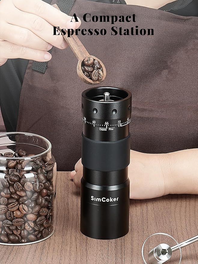 Manual Coffee Grinder for Espresso & Pour Over, External Adjustable Burr Grinder with 16μm Precision, CNC Stainless Steel Conical Burr, Aluminium Body, Drill Compatible, Black
