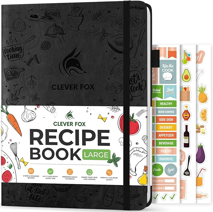 Clever Fox Recipe Book – Make Your Own Family Cookbook – Blank Recipe Notebook Organizer – Empty Cooking Journal to Write In Recipes – Large Size, 8.5”x11.2”, Hardcover, Black