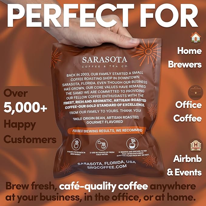 Ground Flavored Coffee In Filter Packs | Medium Roast Low Acid Mold Free Pouches | Sampler Packets | Salted Caramel Gourmet Powder Bags for 10-12 Cup Drip Maker | Highest Rated Individual Premeasured Coffee
