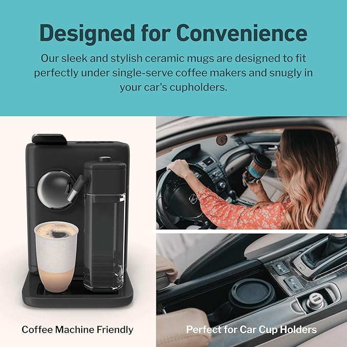 NOVA CERAMICS Travel Mugs - Reusable Coffee Cup – Cute Coffee Mugs Travel Coffee Tumbler – Microwave & Dishwasher Safe To Go Coffee Mug- Gifts For Women Men Him Her – 12oz - Dune