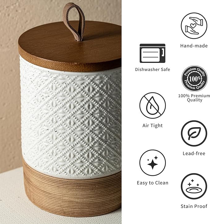 Large Coffee Containers with Lids, Ceramic Coffee Canister Kitchen Food Storage Cookie Jars with Airtight Lid for Spice Sugar Tea Candy, Stackable Decorative Jars for Counter - White 28 fl.oz