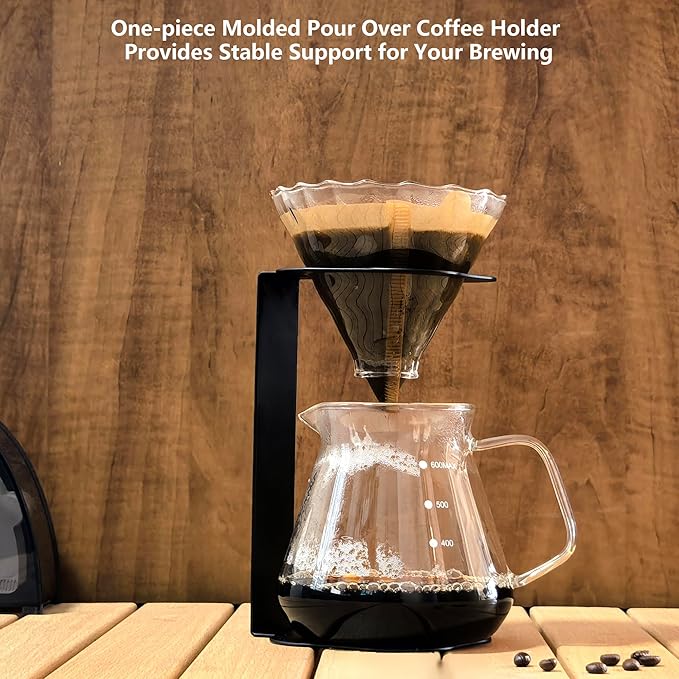 Pour Over Coffee Station Coffee Dripper Stand Stainless Steel (Black Rounded Square)