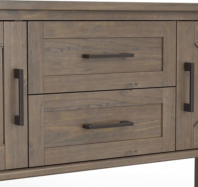 SIMPLIHOME Ela Console Table - 48 Inch Wide Solid Wood Sofa Table in Smoky Brown, Transitional Storage Table for Entryway or Living Room with 2 Drawers, 2 Cabinets, Open Shelf, and X-Panel Doors
