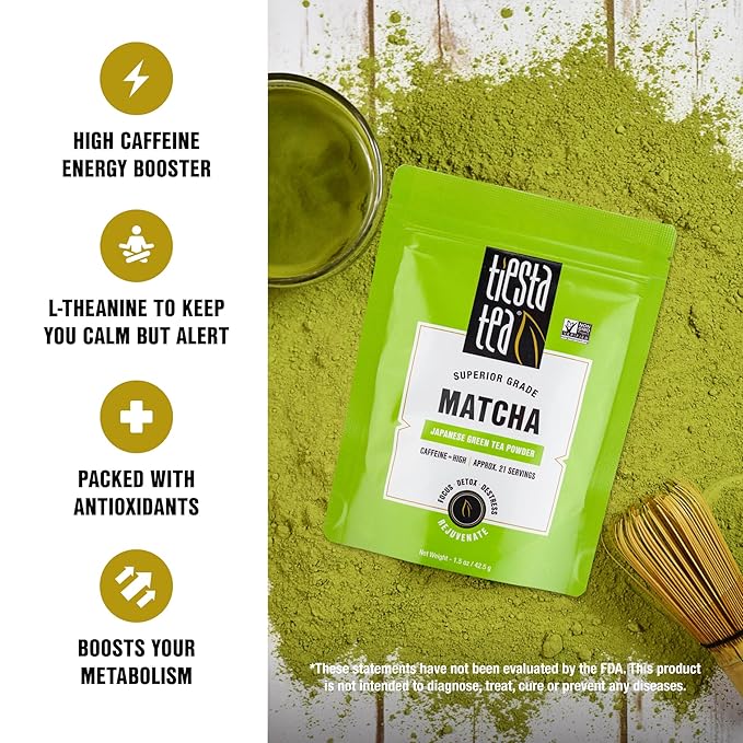 Tiesta Tea - Superior Matcha | Superior Grade Japanese Matcha Powder | High Caffeinated Green Tea | Make Hot or Iced | Up to 21 Cups | 1.5oz Resealable Pouch