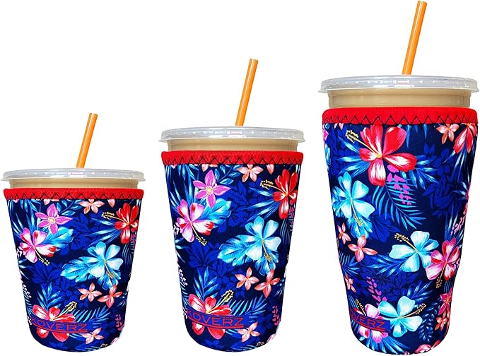 Koverz 3-Pack Iced Coffee Sleeve SET OF 3 - Hawaiian Floral