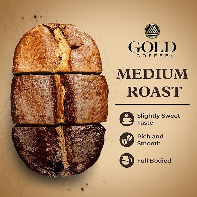 Gold Coffee | Blue Mountain Premium Blend | Medium Roast, Whole Bean | 100% Arabica Coffee | 12 oz. (Pack of 4)