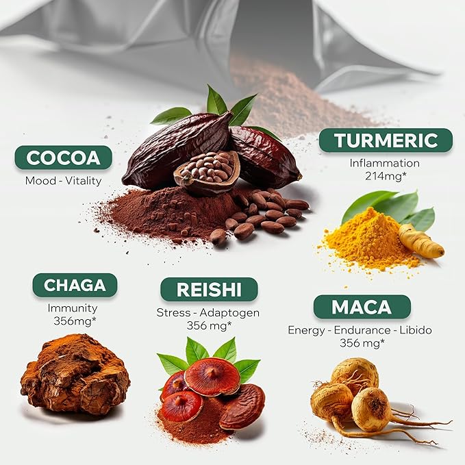 Organic Cocotropic Superfood Mushroom Hot Chocolate Mix, 8 oz | Non-GMO, Vegan, Gluten Free, Reishi Mushrooms, Chaga