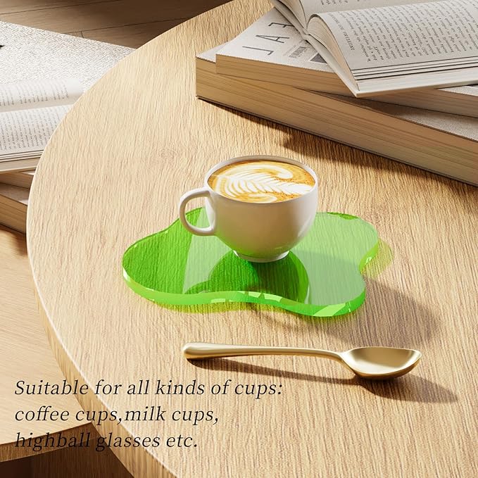 Acrylic Desk Coaster Decorative Plates, Clear Cloud Shape bar Drink Coasters, Coffee Cup Coaster for Desk Accessories Office Home Decor，Perfect for Tabletop, Coffee Table, Kitchen, Bar(Yellow)