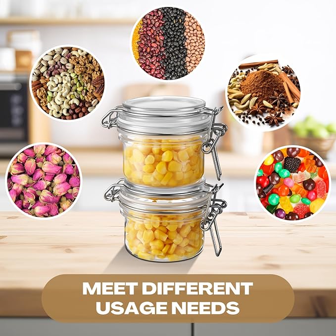 Suclain 12 Pcs 4 Oz/ 120 ml Plastic Storage Jars with Airtight Hinged Lids, Clear Wide Round Mouth Food Storage Containers Empty Bottles Sealed Jars for Home Kitchen Candy Herbs Spices Coffee Nuts
