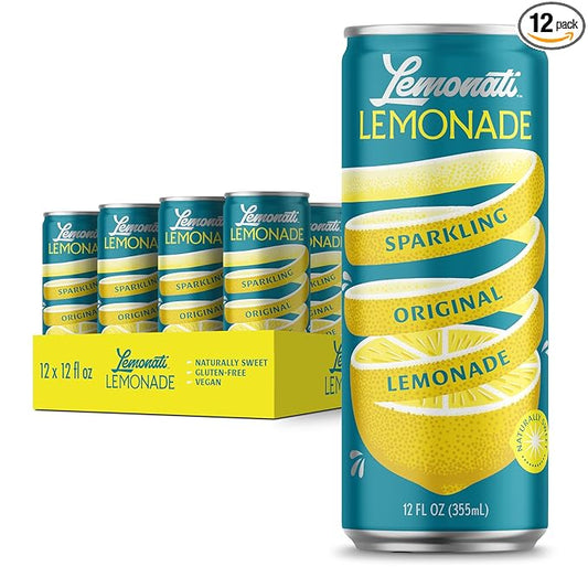 Lemonati Sparkling Lemonade, No Artificial Sweeteners or Flavoring, Gluten-Free, Kosher, Non-GMO, Vegan, 12 Fl Oz Slim Cans (12 Fl Oz (Pack of 12), Lemonade)