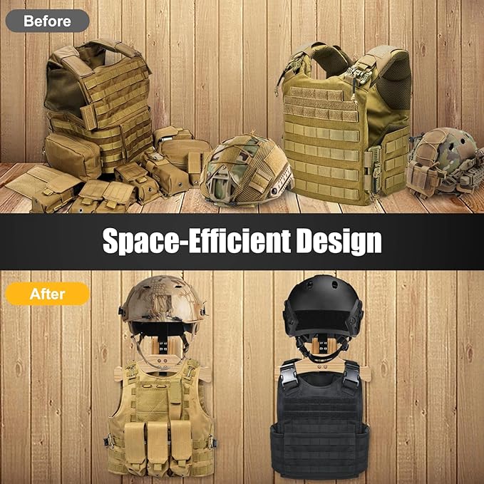 Tactical Gear Stand, Holds 100 LBS Wall Mounted Police Gear Rack, Heavy-Duty Body Armor Stand, Solid Wood Airsoft Plate Carrier Hanger, Motorcycle Helmet Holder Wall Mount Display