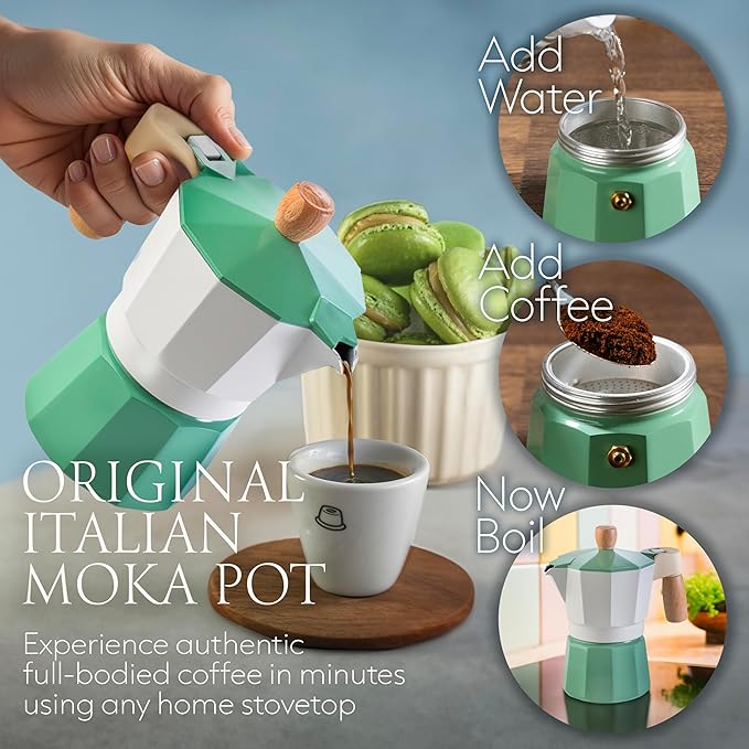 Mixpresso Moka Pot 3 Cup (5 oz Total) – Stovetop Espresso Maker for Gas & Electric Stove, Aluminum Cuban & Italian Coffee Maker, Small Size Espresso Brewer