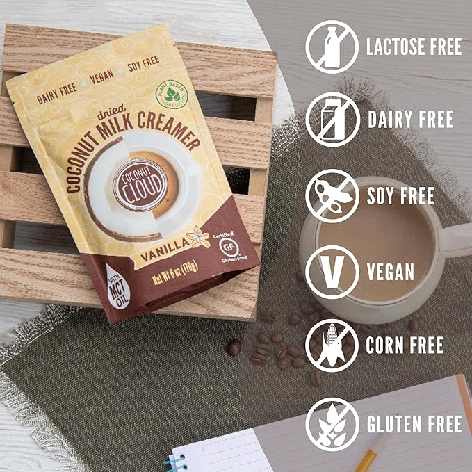 Coconut Cloud: Dairy-Free Coffee Creamer | Minimally Processed, Shelf Stable. Made from Coconut Powdered Milk. | Vegan, Gluten Free, Non-GMO. (Home, Office, Travel), Creamers (Vanilla Pouch)