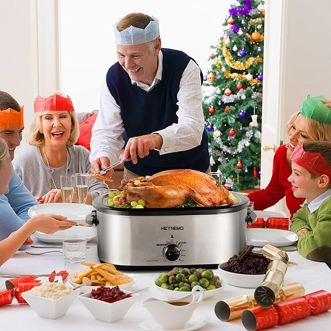 Roaster Oven 22 Quart Electric, Turkey Roaster with Self-Basting Lid Design, Large Stainless Steel Electric Turkey Roaster Oven Fits Turkeys Up to 26LB