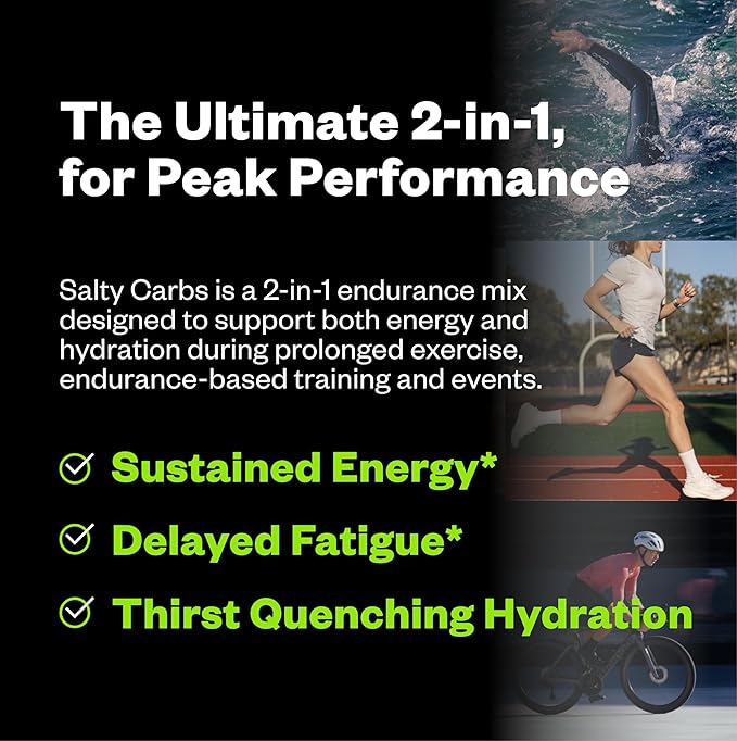 Salty Carbs Electrolyte Drink Mix 30g Dual-Action Carbs + 700mg Sodium, Endurance Fuel for Runs, Rides and Races, Gluten-Free, Dairy-Free, Non-GMO (30 Servings, Melon)