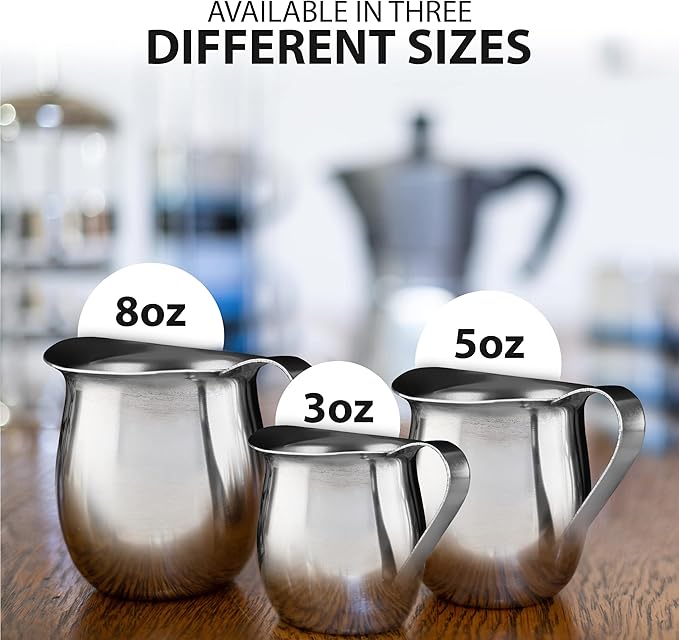EHOMEA2Z Stainless Steel Bell Creamer Espresso Shot Frothing Pitcher Cup Latte Art (2, 5 Oz)