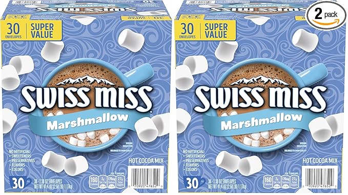 Swiss Miss Chocolate Hot Cocoa Mix With Marshmallows, Hot Cocoa Bar Supplies, 1.38 oz., Envelopes (Pack of 60)